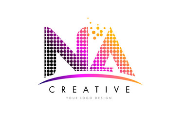 NA N A Letter Logo Design with Magenta Dots and Swoosh
