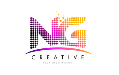 NG N G Letter Logo Design with Magenta Dots and Swoosh