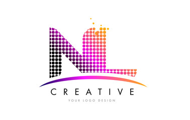 NL N L Letter Logo Design with Magenta Dots and Swoosh