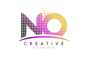 NO N O Letter Logo Design with Magenta Dots and Swoosh
