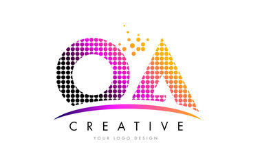 OA O A Letter Logo Design with Magenta Dots and Swoosh