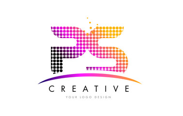 PS P S Letter Logo Design with Magenta Dots and Swoosh