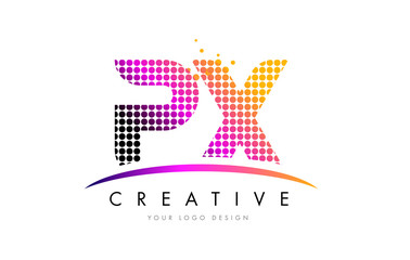 PX P X Letter Logo Design with Magenta Dots and Swoosh