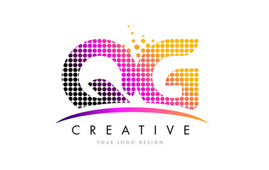 QG Q G Letter Logo Design with Magenta Dots and Swoosh