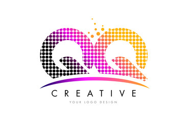 QQ Q Q Letter Logo Design with Magenta Dots and Swoosh