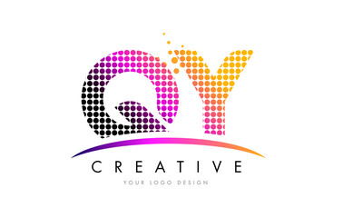 QY Q Y Letter Logo Design with Magenta Dots and Swoosh