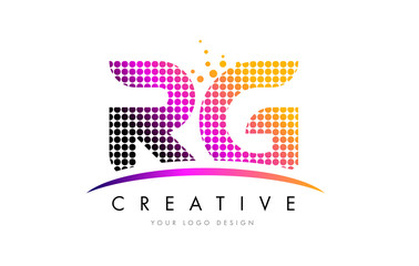 RG R G Letter Logo Design with Magenta Dots and Swoosh