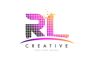 RL R L Letter Logo Design with Magenta Dots and Swoosh