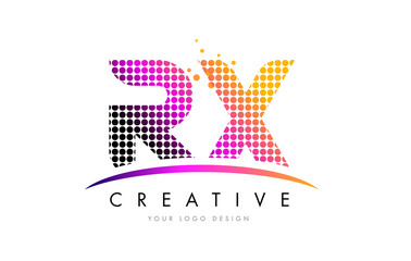 RX R X Letter Logo Design with Magenta Dots and Swoosh