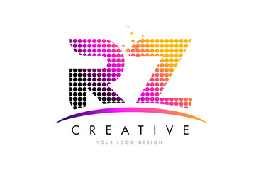 RZ R Z Letter Logo Design with Magenta Dots and Swoosh