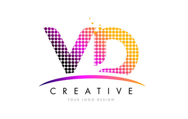 VD V D Letter Logo Design with Magenta Dots and Swoosh