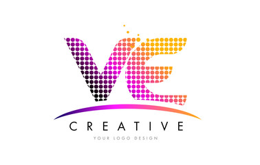 VE V E Letter Logo Design with Magenta Dots and Swoosh
