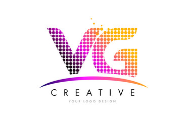 VG V G Letter Logo Design with Magenta Dots and Swoosh