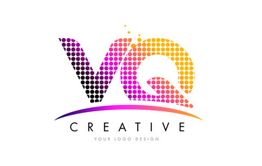 VQ V Q Letter Logo Design with Magenta Dots and Swoosh