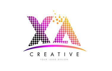 XA X A Letter Logo Design with Magenta Dots and Swoosh