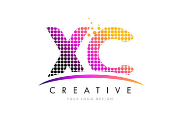 XC X C Letter Logo Design with Magenta Dots and Swoosh