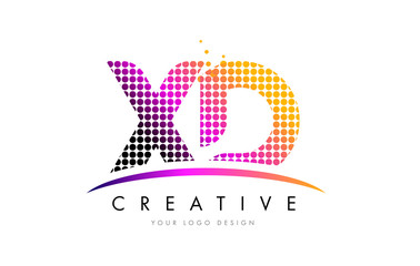 XD X D Letter Logo Design with Magenta Dots and Swoosh