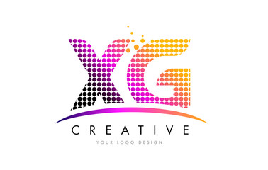 XG X G Letter Logo Design with Magenta Dots and Swoosh