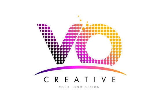 VO V O Letter Logo Design with Magenta Dots and Swoosh