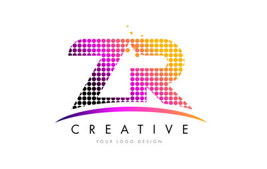 ZR Z R Letter Logo Design with Magenta Dots and Swoosh