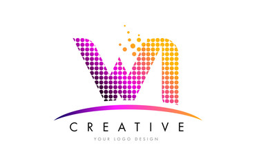 WI W I Letter Logo Design with Magenta Dots and Swoosh