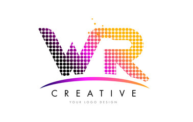 WR W R Letter Logo Design with Magenta Dots and Swoosh