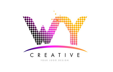 WY W Y Letter Logo Design with Magenta Dots and Swoosh