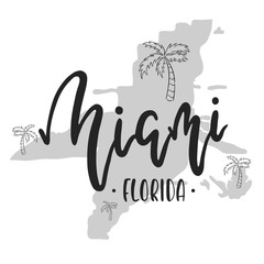 Miami lettering hand drawn. Retro typography print. 