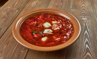 Polish beet soup with dumplings