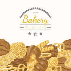 Vector background with various bakery products