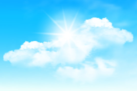 Background with sun in the clouds on blue sky. Blue Sky vector