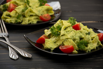 Pasta with vegetarian pesto sauce