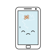 cute cartoon broken and sad smartphone vector illustration isolated on white background

