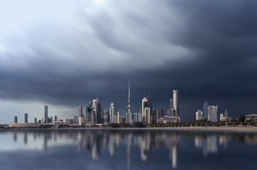 Fototapeta na wymiar long exposure shot of kuwait city skyline