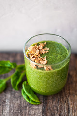 Health drink with green vegetables, fruits and herbs