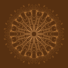 Vector ornamental round lace with damask and arabesque elements. Mehndi style. Orient traditional ornament. Zentangle-like round colored floral ornament.