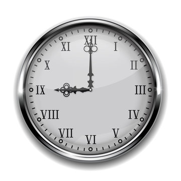 White round clock with roman numerals