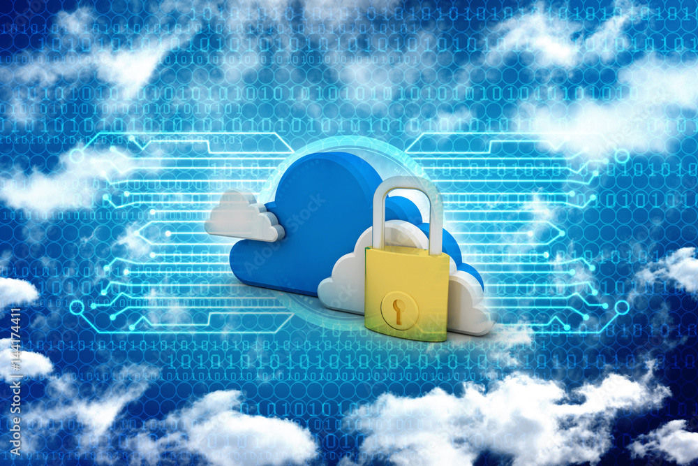 Poster 3d rendering cloud computing, security