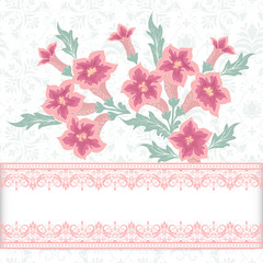 Wedding invitation and announcement card with floral background artwork. Elegant ornate floral background. Floral background and elegant flower elements. Design template.