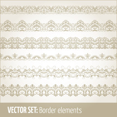 Vector set of border elements and page decoration elements. Border decoration elements patterns. Ethnic borders vector illustrations.