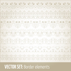 Vector set of border elements and page decoration elements. Border decoration elements patterns. Ethnic borders vector illustrations.