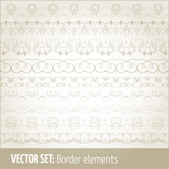 Vector set of border elements and page decoration elements. Border decoration elements patterns. Ethnic borders vector illustrations.