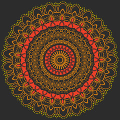 Vector ornamental round lace with damask and arabesque elements. Mehndi style. Orient traditional ornament. Zentangle-like round colored floral ornament.