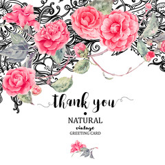 Vintage natural vector lace and camellia flowers