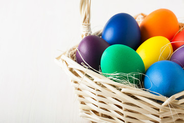 Colored Easter eggs in a basket