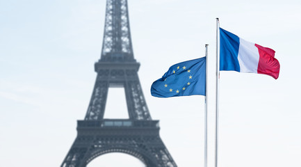 Fototapeta na wymiar paris tour eiffel drapeau france union européenne europe diriger choix loi gouverner voter élire représentant vote