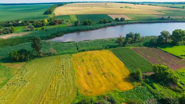 Aerial photography, lake, field, village