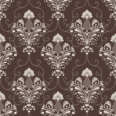 Vector damask seamless pattern background. Classical luxury old fashioned damask ornament, royal victorian seamless texture for wallpapers, textile, wrapping. Exquisite floral baroque template.
