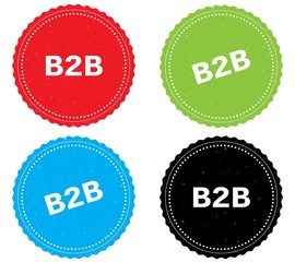 B2B text, on round wavy border stamp badge.