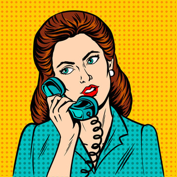 Woman With Phone Pop Art Style Vector